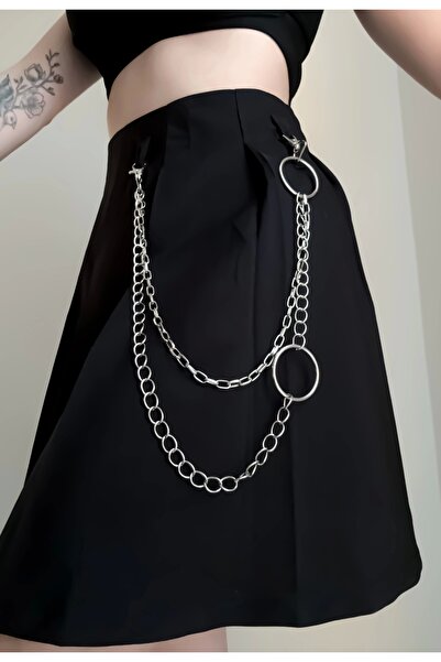 DarkellaStore Gotik Punk Y2K Halkalı Çift Sıralı Uzun Pantolon Zinciri Pantol...
