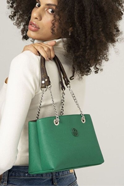 Valentino Orlandi Monogram Πράσινη/καφέ Γυναικεία Τσάντα ώμου Vlt054