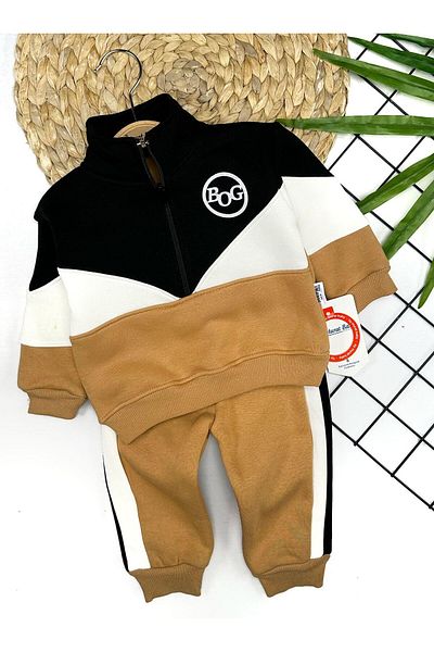Murat Baby Boy's Bog Written Zippered Raised Top and Bottom Set
