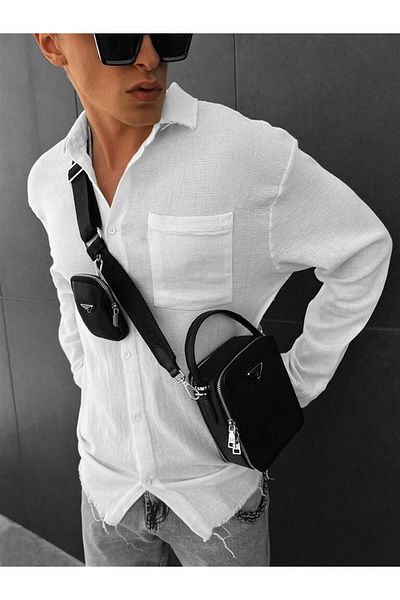 ablukaonline Λευκό ανδρικό oversize λεπτό πουκάμισο
