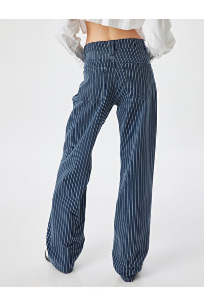 Koton Çizgili Kot Pantolon Düğmeli Düz Paça Pamuklu - Longer Straight Jeans