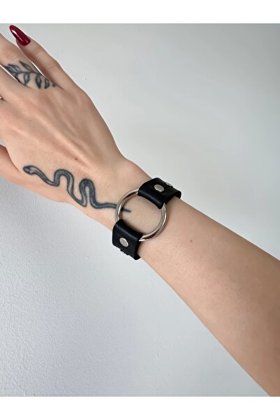 DarkellaStore Gotik Punk Halkalı Deri Bileklik (UNİSEX BEDENLİ)