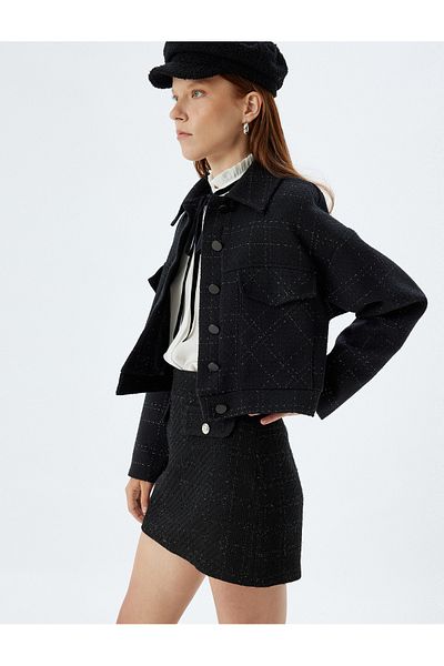 Koton Fusta mini din tweed în formă de A - Talie standard cu detaliu cu nasturi
