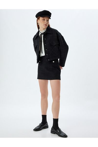 Koton Fusta mini din tweed în formă de A - Talie standard cu detaliu cu nasturi