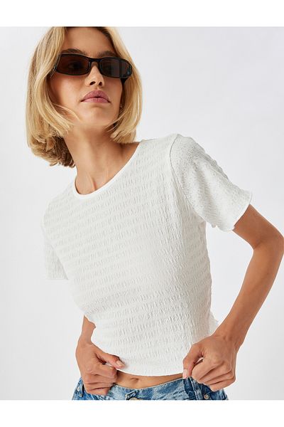 Koton Tricou texturat cu mânecă scurtă, cu decolteu, slim fit