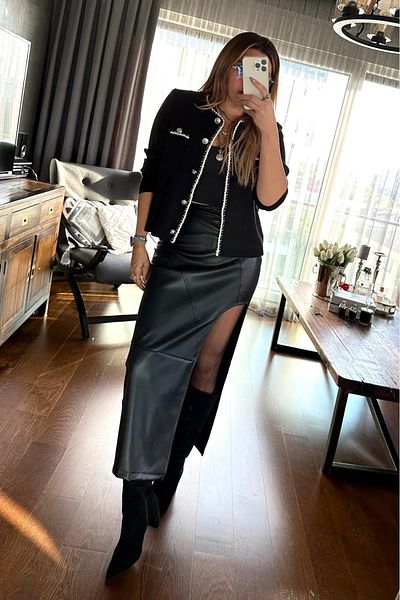 Pulli Collection Cardigan negru cu frânghie răsucită - PLL-89