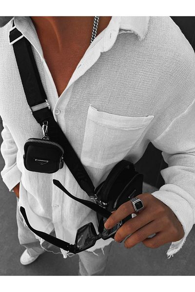 ablukaonline Λευκό ανδρικό oversize λεπτό πουκάμισο