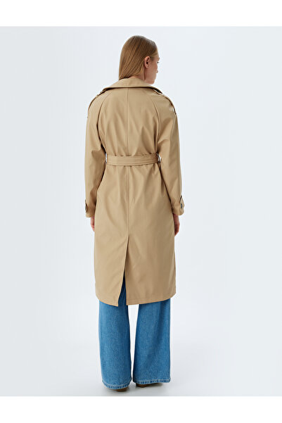 Koton Kruvaze Düğmeli Kuşak Detaylı Cepli Uzun Oversize Trençkot
