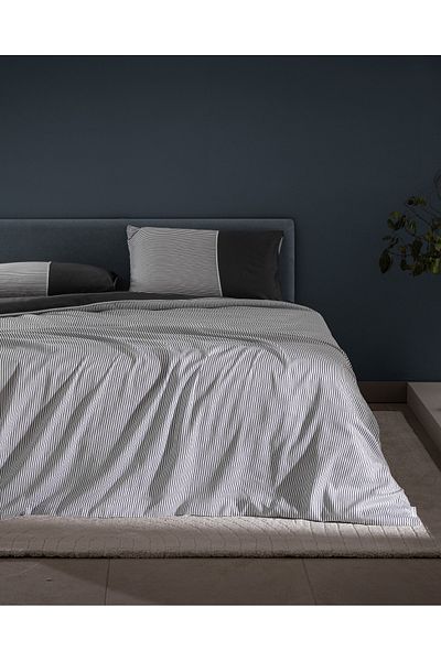 Madame Coco Leal Double Satin Bedding Set - 100% Cotton, 208 Tc, Printed - Anthracite/White