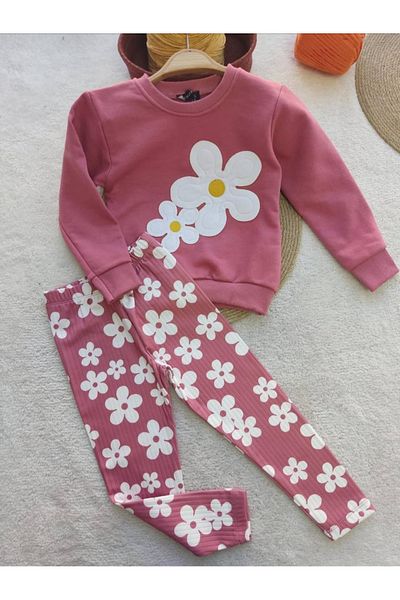 CECEYKİDS Flowers Patterned Girl's Bottom Top Set