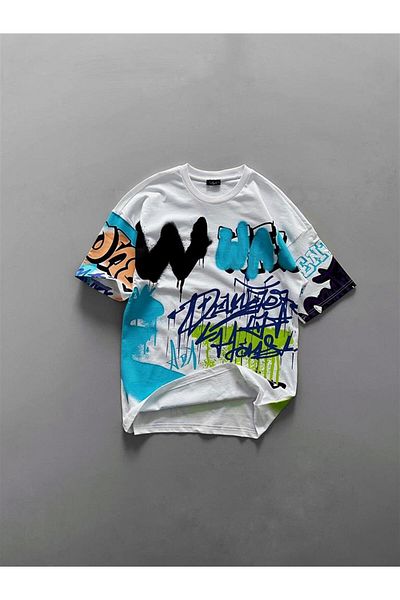 ablukaonline Ανδρικό μπλουζάκι White Oversize Graffiti Printed - tst.0026
