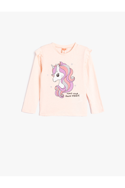 Koton Unicorn Tişört Uzun Kollu Bisiklet Yaka Pamuklu