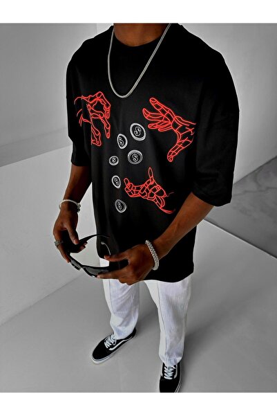 ablukaonline Μαύρο ανδρικό μπλουζάκι Oversize με στάμπα - Lose Out