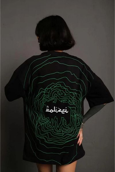 T CLUB Μπλουζάκι Gu Moda Μαύρο Oversize - Crew Neck και στάμπα στην πλάτη