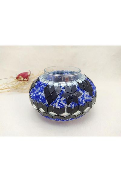 Hd Marketim Mosaic Handcrafted Medium Size 10 cm Lamp Glass Head Blue
