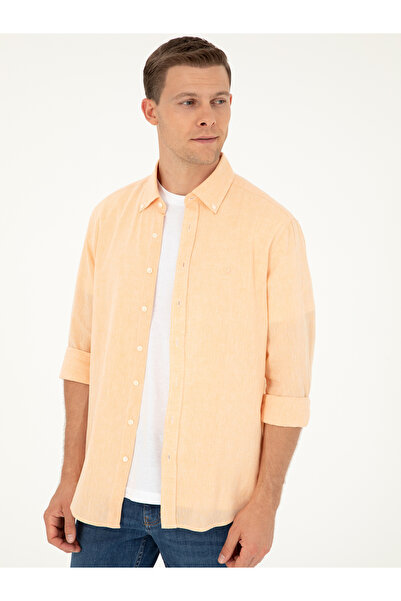 Cacharel Pembe Keten Karışımlı Slim Fit Uzun Kollu Gömlek 50250813-VR053