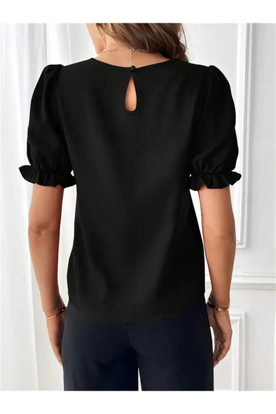 GENCULUS Turega Style Women's Short Sleeve Crew Neck Sleeves with Gipeli Imported Crepe Blouse