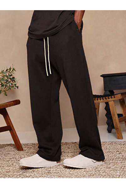 yx yustex sport Pantaloni de sport negri Walker largi, largi, cu 2 fire, gros...