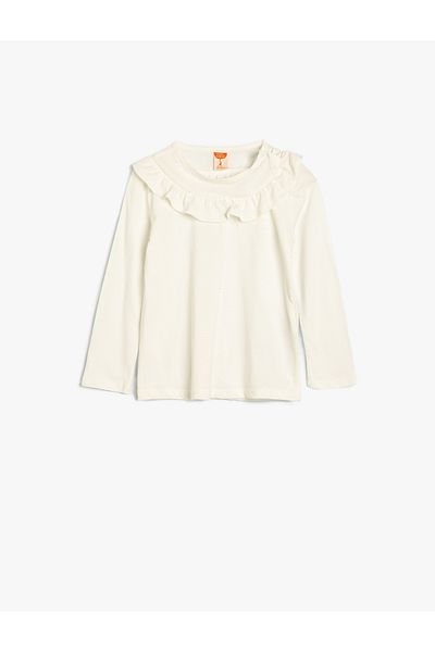 Koton Cotton Long Sleeve Ruffle T-Shirt - Crew Neck