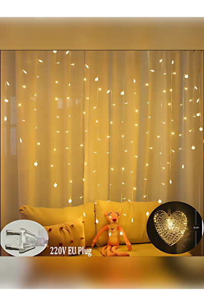 rkm store Kalp Şeklinde Gün Işığı Perde Led Sevgililer Günü Romantik Fon Perde Led 16 Sarkıt Eklemeli