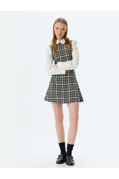 Koton ShirT CollAr Mini Tweed Φόρεμα - Μακρυμάνικο, σε γραμμή Α