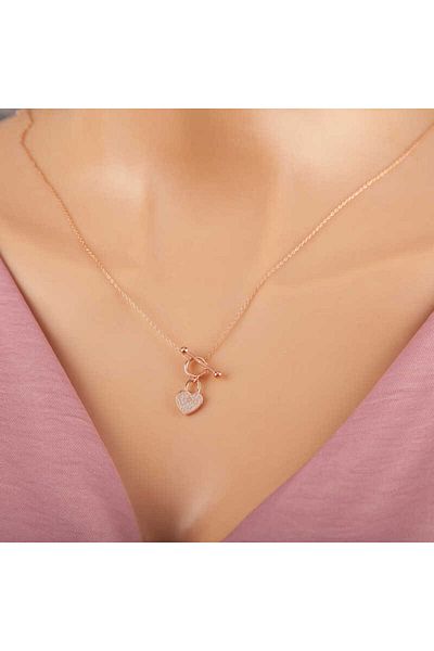 adede 925 Sterling Silver Rose Dangle Heart Women's Necklace