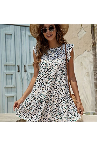 soonaksesuar    Women's Short Sleeve Crew Neck Skirt Flywheel Short Woven Dress