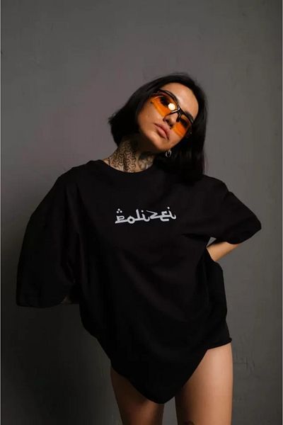 T CLUB Μπλουζάκι Gu Moda Μαύρο Oversize - Crew Neck και στάμπα στην πλάτη