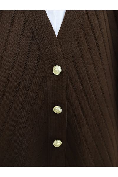Modamorfo Cross Striped Brooch Buttoned Knitwear Cardigan - Brown