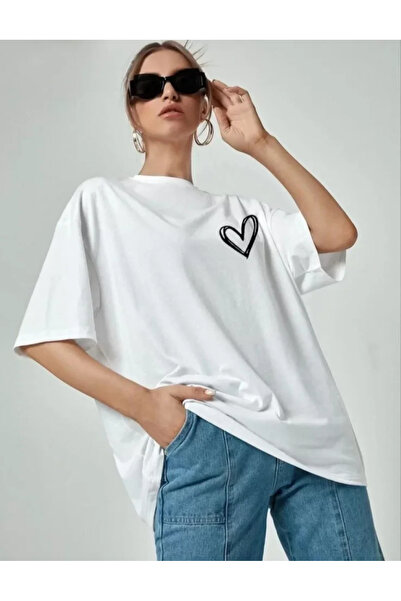 INFİVENTO تي شيرت إيدوليكا برقبة دائرية مطبوع قصة فضفاضة - أبيض