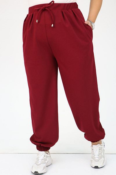 Eslina 49020 Large Size Pleat Detailed Scuba Trousers - Claret Red