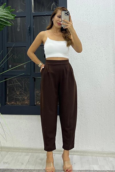 İrka Moda İthal Krep Kumaş Balon Pantolon Acı Kahve