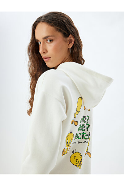 Koton Şardonlu Tweety Oversize Sweatshirt Kapüşonlu Arkası Baskılı Lisanslı