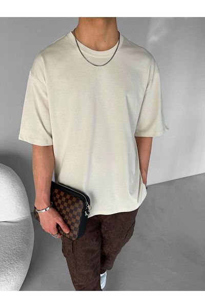 ablukaonline Ανδρικό μπλουζάκι μπεζ Oversize Basic