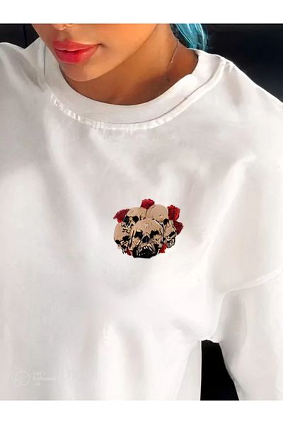 JANES Λευκό μπλουζάκι Unisex Oversize με στάμπα με λαιμόκοψη