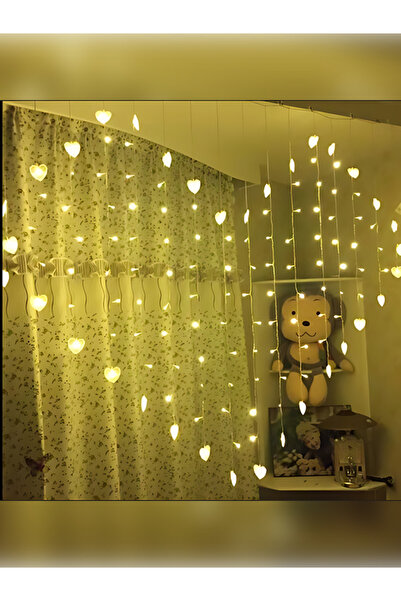 rkm store Kalp Şeklinde Gün Işığı Perde Led Sevgililer Günü Romantik Fon Perde Led 16 Sarkıt Eklemeli