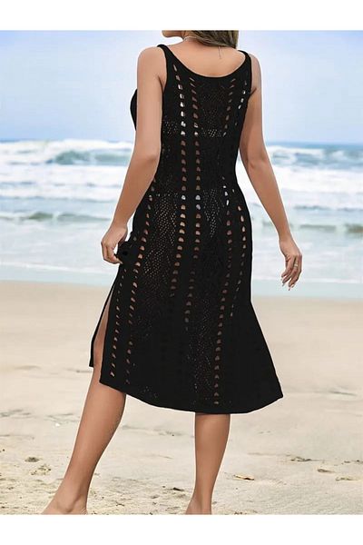 Kokosh moda Γυναικείο αμάνικο λουράκι με λεπτομέρεια πλεκτό μίντι φόρεμα