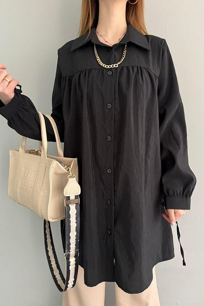lizge giyim Chain Detailed Lace Up Tunic Shirt - Collar and Cuff