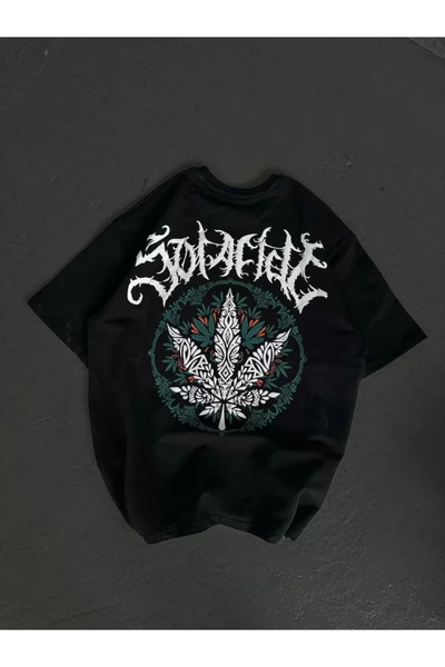 JANES Унісекс футболка з принтом на шиї з великим вирізом чорна