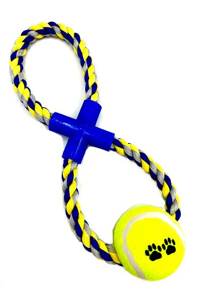 Tasma Market Yellow-Navy Blue Training Tooth Rope Ball Dog Toy with Handle
