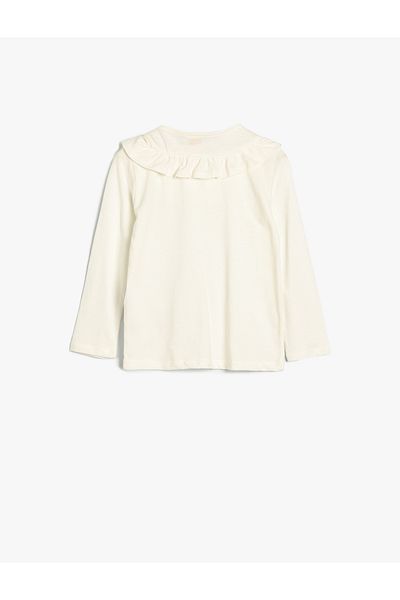 Koton Cotton Long Sleeve Ruffle T-Shirt - Crew Neck