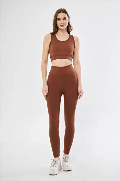 Meleners Crop Leggings Double Sports Set - Brown