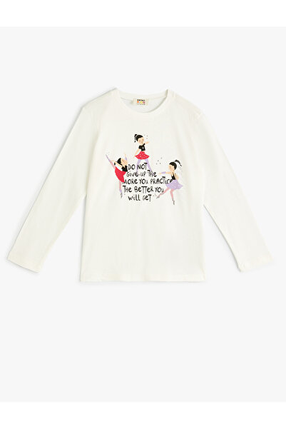 Koton Βαμβακερό μπλουζάκι με μακρυμάνικο λαιμόκοψη μπαλαρίνας