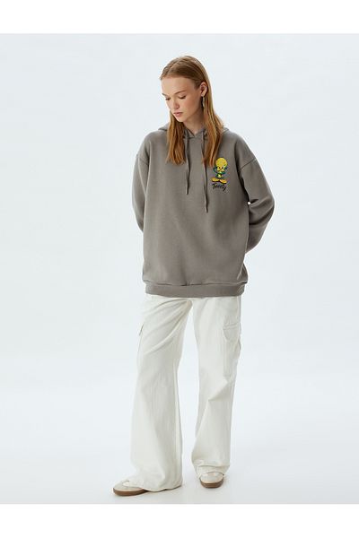 Koton Tweety Patterned Oversize Hooded Sweatshirt - Licensed