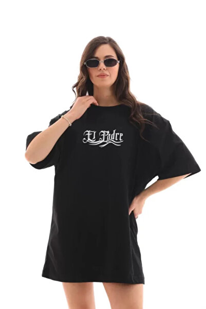VirtuStore Unisex Crew Neck Printed Oversize T-Shirt - Black