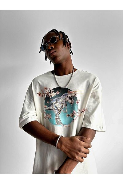 ablukaonline Λευκό ανδρικό μπλουζάκι Oversize - Τυπωμένο