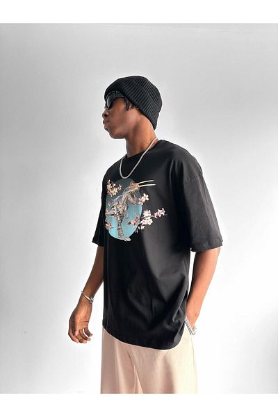 ablukaonline Μαύρο ανδρικό μπλουζάκι Oversize - Τυπωμένο