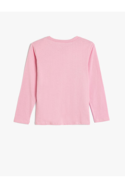 Koton Μπλουζάκι με μακρυμάνικο λαιμόκοψη, βαμβακερή καρδιά με στάμπα