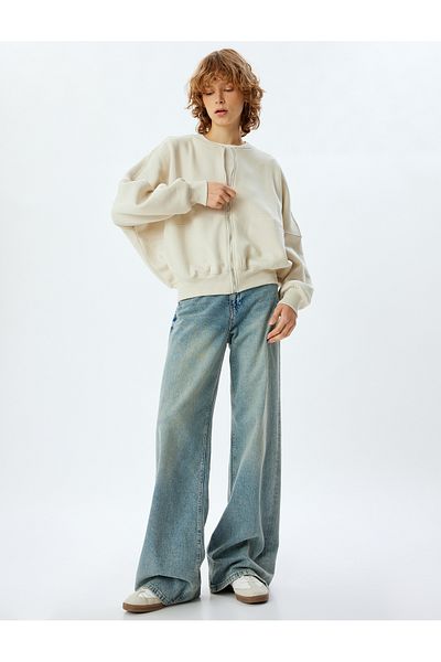 Koton Raster Oversize Zippered Sweatshirt with Stitching Detail