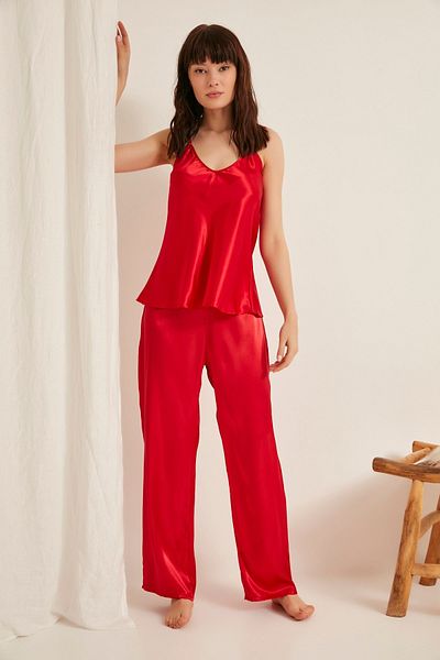 C&City 015 Women's Satin Pajama Bottom Red